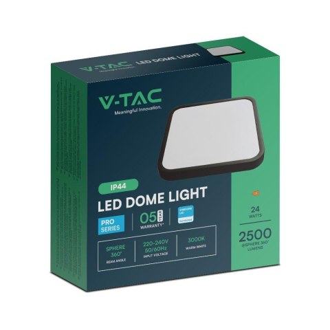 Plafon V-TAC 24W LED SAMSUNG CHIP kwadrat 30x30cm natynkowy IP44 czarny VT-8624B 4000K 2500lm 5 lat gwarancji