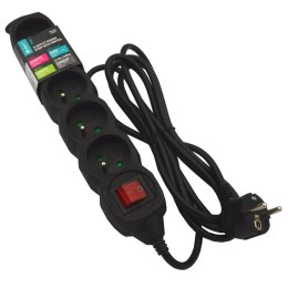 Przedłużacz 5 gniazd+wyłącznik 3m czarny