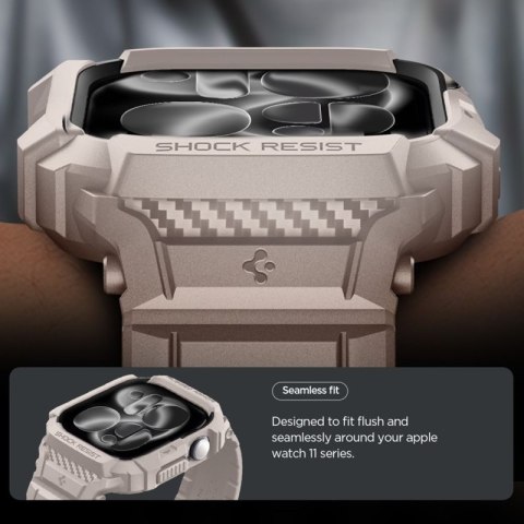 Spigen Rugged Armor Pro V2 - Pasek z obudową do Apple Watch 10 / 11 46 mm (Dune Beige) Spigen