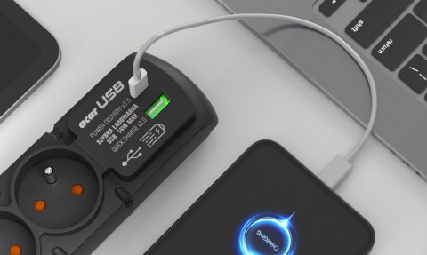 FILTR PRZECIWPRZEPIĘCIOWY ACAR F4 czarny 1,5M USB A+C (szybka ładowarka) W2439 HSK ACAR