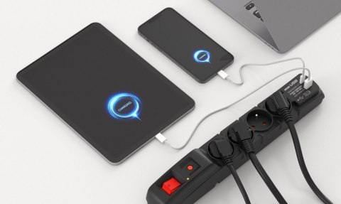 FILTR PRZECIWPRZEPIĘCIOWY ACAR F4 czarny 1,5M USB A+C (szybka ładowarka) W2439 HSK ACAR