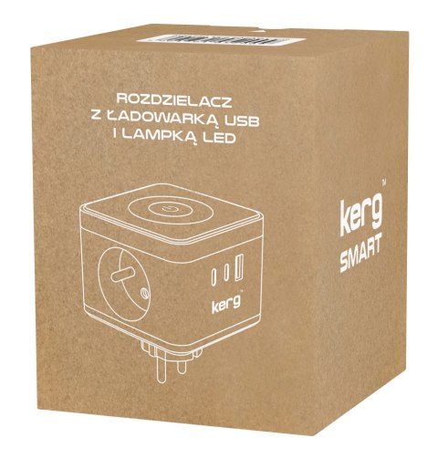 Kostka zasilająca 2-gniazdowa + ładowarka USB-A+USB-C + lampka LED 16A/250V~ KERG Smart biała KERG