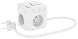 Kostka zasilająca 3-gniazdowa + ładowarka USB-A+USB-C 1,5m 3×1,5mm2 H05VV-F 16A/250V~ KERG Smart biała KERG