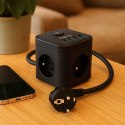 Kostka zasilająca 3-gniazdowa + ładowarka USB-A+USB-C 1,5m 3×1,5mm2 H05VV-F 16A/250V~ KERG Smart czarna KERG