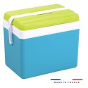 Lodówka turystyczna 35L KAMAI EDA na wkłady mrożące, turkusowa z białą rączką i zieloną pokrywą EDA