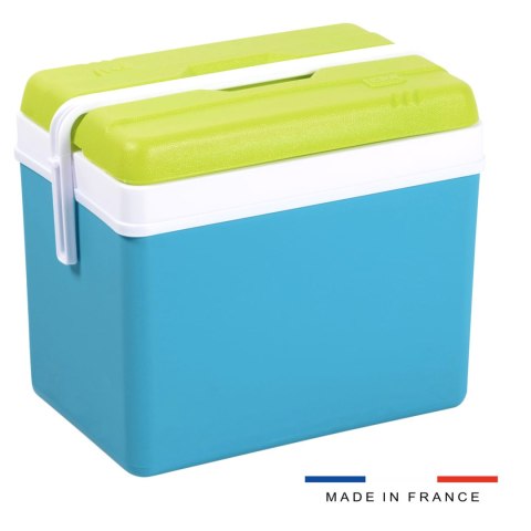 Lodówka turystyczna 35L KAMAI EDA na wkłady mrożące, turkusowa z białą rączką i zieloną pokrywą EDA