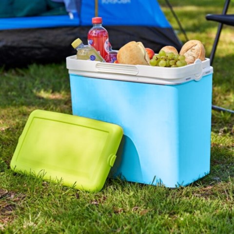 Lodówka turystyczna 35L KAMAI EDA na wkłady mrożące, turkusowa z białą rączką i zieloną pokrywą EDA