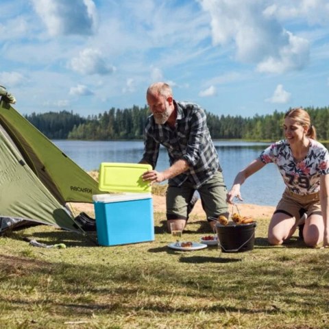 Lodówka turystyczna 35L KAMAI EDA na wkłady mrożące, turkusowa z białą rączką i zieloną pokrywą EDA