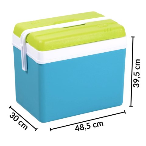 Lodówka turystyczna 35L KAMAI EDA na wkłady mrożące, turkusowa z białą rączką i zieloną pokrywą EDA