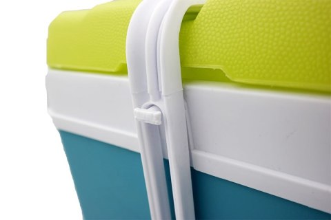 Lodówka turystyczna 35L KAMAI EDA na wkłady mrożące, turkusowa z białą rączką i zieloną pokrywą EDA