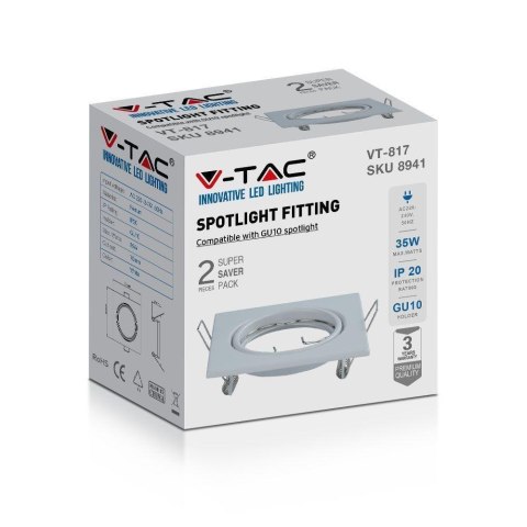 Oczko V-TAC GU10 kwadrat ruchome białe (opak. 2 szt) VT-817-SQ-W 3 lata gwarancji