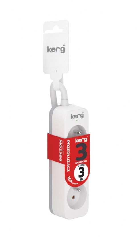 Przedłużacz KERG bez wyłącznika-3 gniazda-biało-szary-3m-16A-H05VV-F-3x1,5mm2 KERG