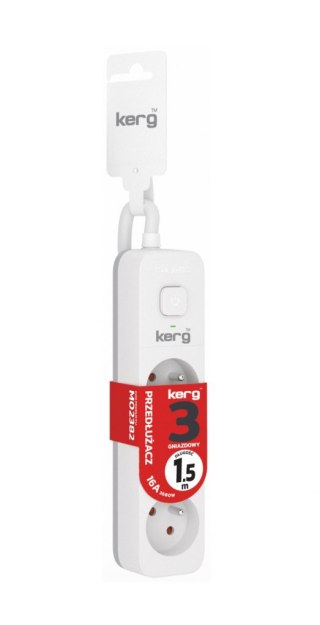 Przedłużacz KERG z wyłącznikiem-3 gniazda-biało-szary-1,5m-16A-H05VV-F-3x1,5mm2 KERG