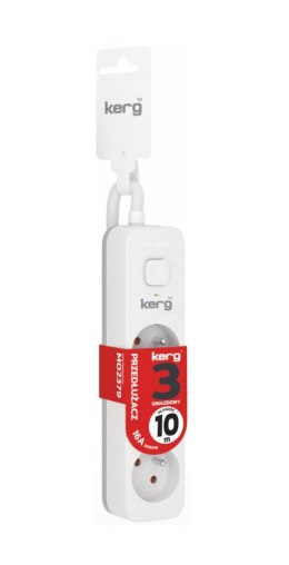 Przedłużacz KERG z wyłącznikiem-3 gniazda-biało-szary-10m-16A-H05VV-F-3x1,5mm2 KERG
