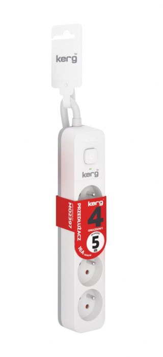 Przedłużacz KERG z wyłącznikiem-4 gniazda-biało-szary-5m-16A-H05VV-F-3x1,5mm2 KERG