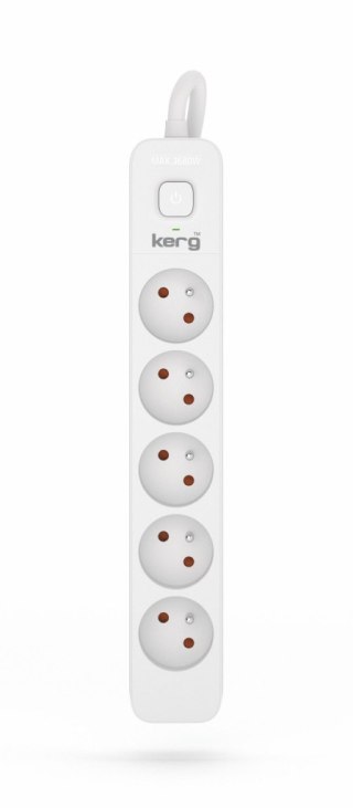 Przedłużacz KERG z wyłącznikiem-5 gniazd-biało-szary-5m-16A-H05VV-F-3x1,5mm2 KERG