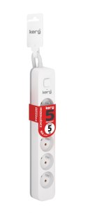 Przedłużacz KERG z wyłącznikiem-5 gniazd-biało-szary-5m-16A-H05VV-F-3x1,5mm2 KERG