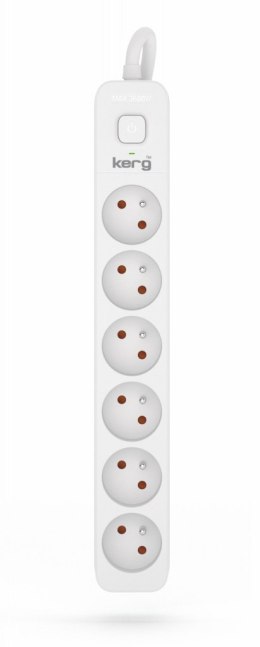 Przedłużacz KERG z wyłącznikiem-6 gniazd-biało-szary-10m-16A-H05VV-F-3x1,5mm2 KERG