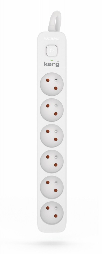 Przedłużacz KERG z wyłącznikiem-6 gniazd-biało-szary-5m-16A-H05VV-F-3x1,5mm2 KERG