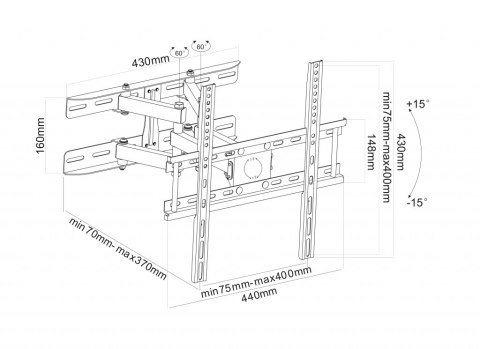 UCHWYT DO TV LCD/LED 20-70" 45KG AR-35 ART reg. pion i poziom 70-370mm ART