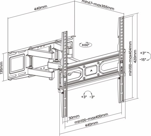 UCHWYT DO TV LED/LCD 32-70" 40KG AR-89 reg. pion/poziom 67-355mm ART