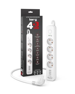 Urządz. zas.-zabezpiecz. KERG z wyłącznikiem-4 gniazda-3USB-biało-szary-5m-16A-H05VV-F-3x1,5mm2 KERG