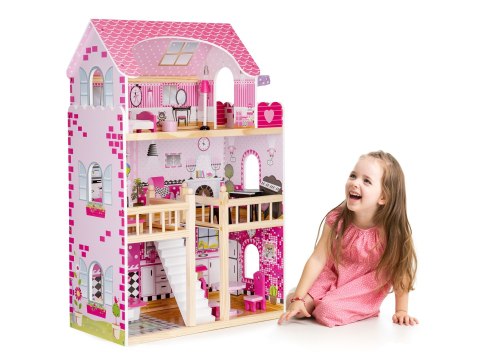 Drewniany domek dla lalek mebelki oświetlenie LED ECOTOYS ECOTOYS