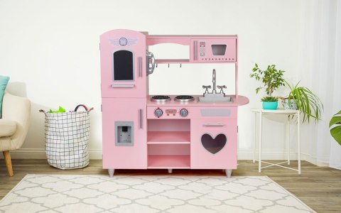 Duża drewniana kuchnia dla dzieci efekty dźwiękowe różowa ECOTOYS ECOTOYS