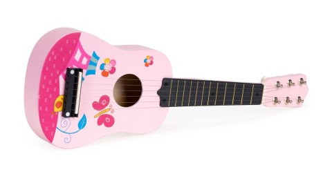 Gitara dla dzieci drewniana metalowe struny kostka różowa ECOTOYS ECOTOYS