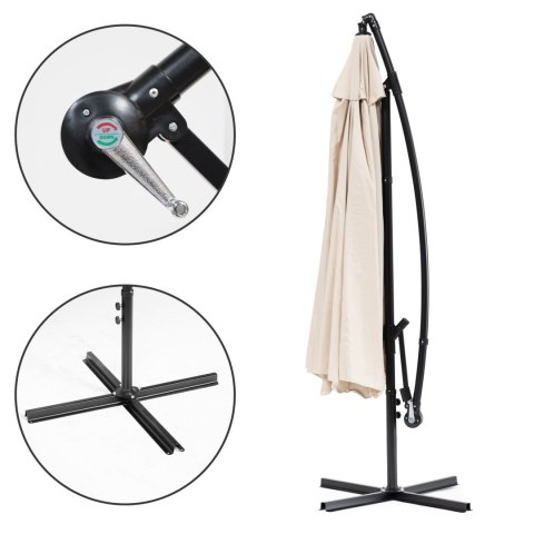 Parasol ogrodowy duży na wysięgniku składany 3 m beżowy 6 żeber MultiGarden MultiGarden