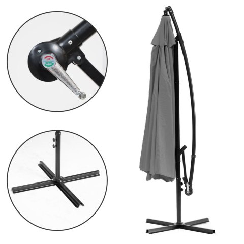 Parasol ogrodowy duży na wysięgniku składany 3 m szary 6 żeber MultiGarden MultiGarden