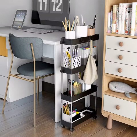 Plastikowy regał łazienkowy z 4 półkami kółka czarny ModernHome ModernHome