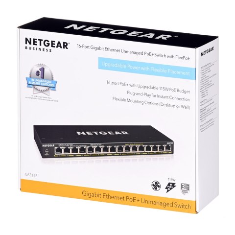 Switch Netgear GS316P-100EUS 16p PoE 115W* (PoE+: 16p) Unmanaged Gigabit NETGEAR