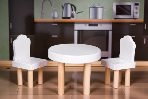 Drewniany domek dla lalek 3 piętra taras z kompletem 15 mebelków ECOTOYS ECOTOYS