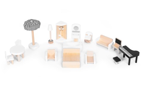 Drewniany domek dla lalek 3 piętra taras z kompletem 15 mebelków ECOTOYS ECOTOYS