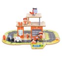 Drewniany garaż zestaw straży pożarnej 2w1 - remiza i wóz 2 piętra figurki pojazdy ECOTOYS ECOTOYS