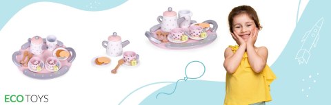 Drewniany zestaw do herbaty filiżanki czajnik 15 elementów ECOTOYS ECOTOYS