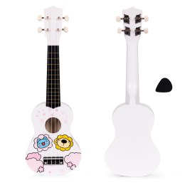 Gitara ukulele dla dzieci drewniana 4 struny nylonowe kostka do gry ECOTOYS ECOTOYS