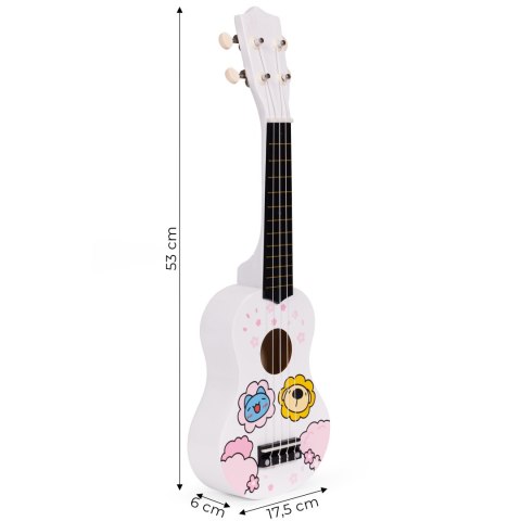 Gitara ukulele dla dzieci drewniana 4 struny nylonowe kostka do gry ECOTOYS ECOTOYS