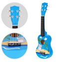 Gitara ukulele dla dzieci drewniana 4 struny nylonowe kostka do gry ECOTOYS ECOTOYS
