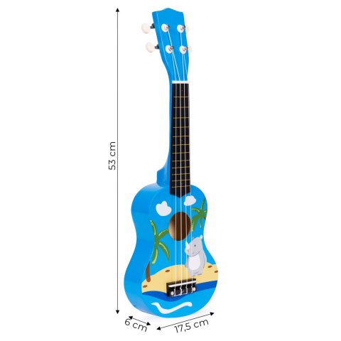 Gitara ukulele dla dzieci drewniana 4 struny nylonowe kostka do gry ECOTOYS ECOTOYS