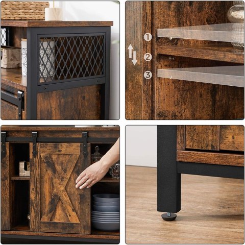 Komoda szafka do sypialni salonu przedpokoju przesuwne drzwiczki regulowane półki rustykalny brąz LEOBERT