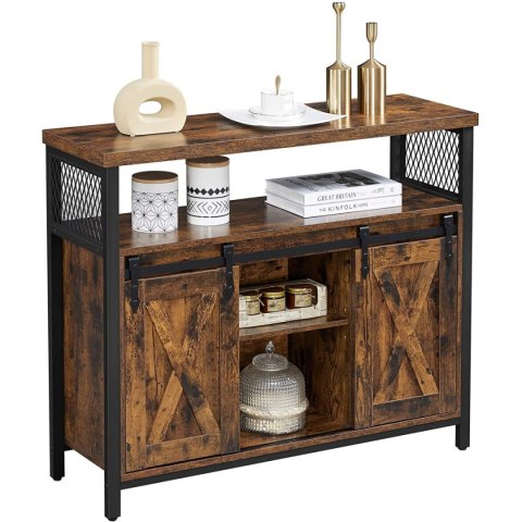 Komoda szafka do sypialni salonu przedpokoju przesuwne drzwiczki regulowane półki rustykalny brąz LEOBERT