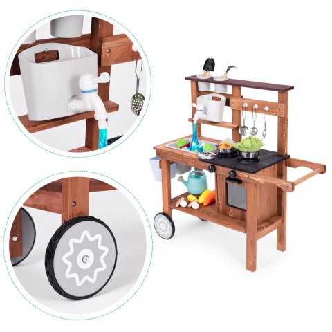 Kuchnia błotna outdoor dla dzieci z akcesoriami drewno jodłowe ECOTOYS ECOTOYS