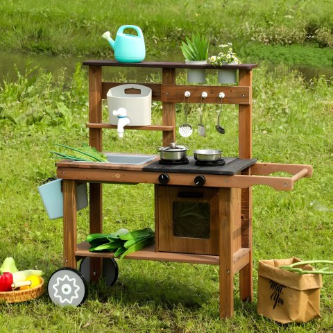 Kuchnia błotna outdoor dla dzieci z akcesoriami drewno jodłowe ECOTOYS ECOTOYS