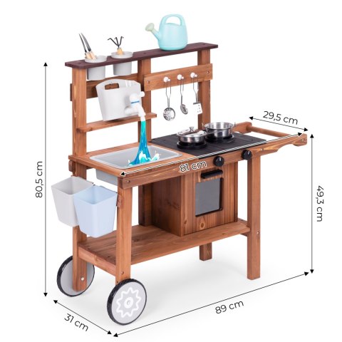 Kuchnia błotna outdoor dla dzieci z akcesoriami drewno jodłowe ECOTOYS ECOTOYS