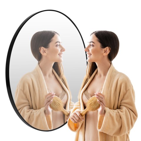 Okrągłe lustro ścienne 60 cm wiszące nowoczesne czarna rama aluminium ModernHome ModernHome