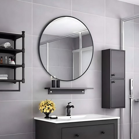 Okrągłe lustro ścienne 60 cm wiszące nowoczesne czarna rama aluminium ModernHome ModernHome