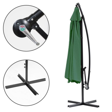 Parasol ogrodowy duży na wysięgniku składany 3 m 6 żeber zielony MultiGarden MultiGarden