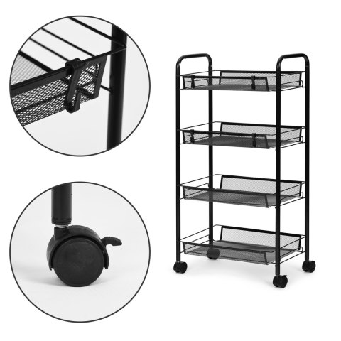 Regał organizer pomocnik do kuchni łazienki metalowy 4 półki kółka czarny ModernHome ModernHome